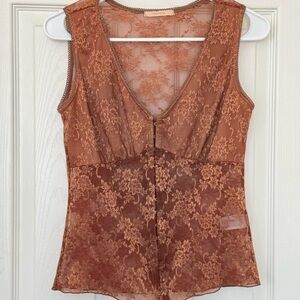 Vintage Y2K Forever 21 Brown Floral Lace Sheer Tank Top